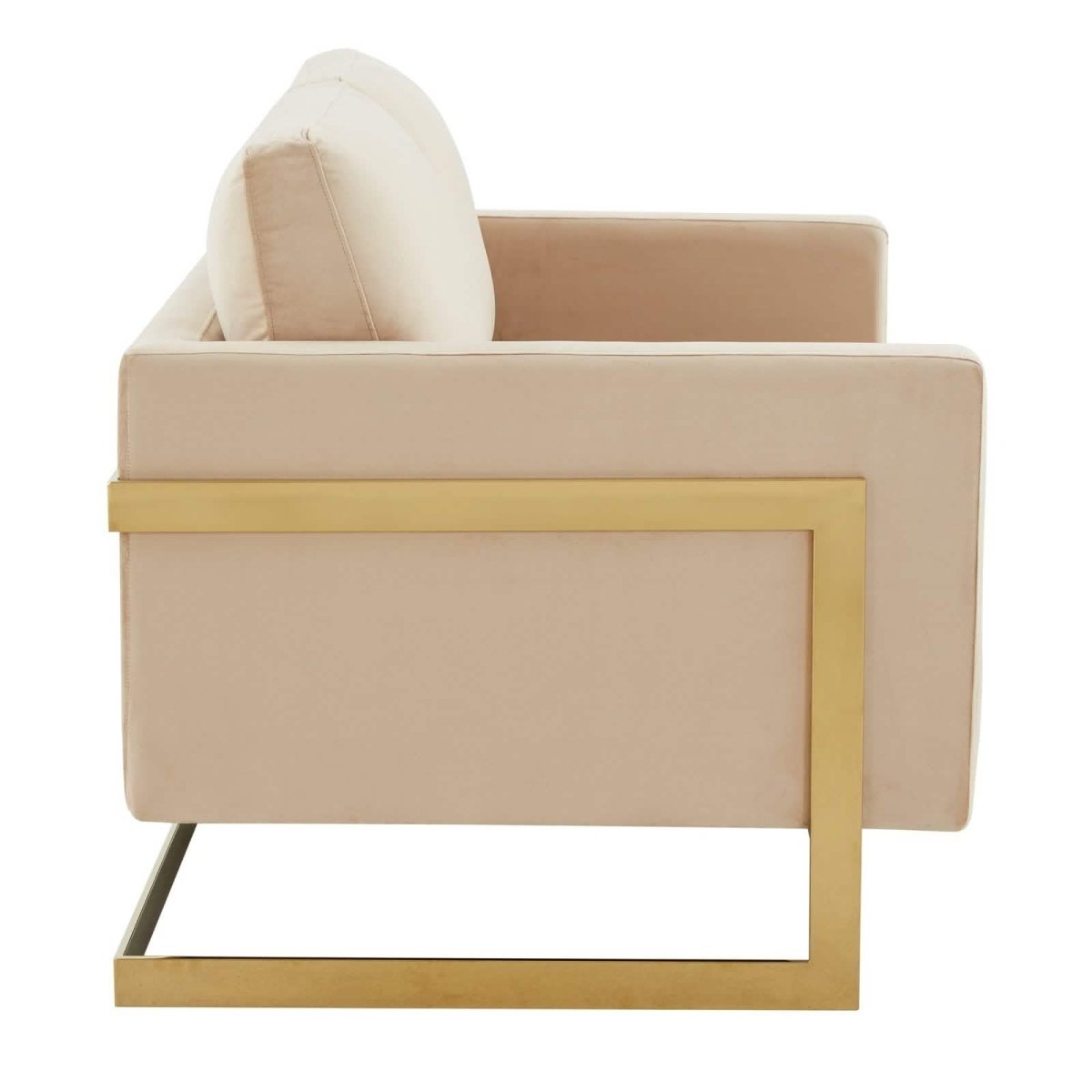 Lincoln Velvet/Leather Upholstered Loveseat with Gold/Black/Silver Steel Frame & Removable Cushions Velvet Gold Beige Sofa Leisuremod