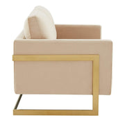 Lincoln Velvet/Leather Upholstered Loveseat with Gold/Black/Silver Steel Frame & Removable Cushions Velvet Gold Beige Sofa Leisuremod