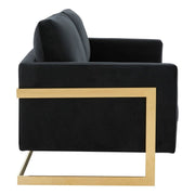 Lincoln Velvet/Leather Upholstered Loveseat with Gold/Black/Silver Steel Frame & Removable Cushions Velvet Gold Purple Sofa Leisuremod