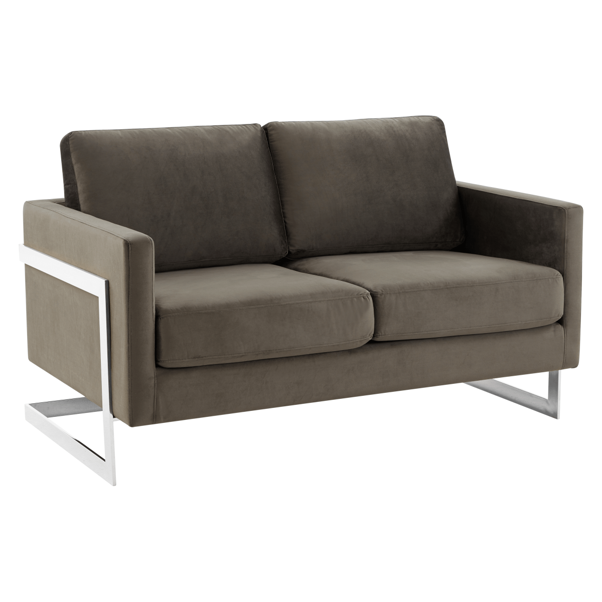 Lincoln Velvet/Leather Upholstered Loveseat with Gold/Black/Silver Steel Frame & Removable Cushions Velvet Silver Dark Grey Sofa Leisuremod