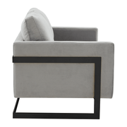 Lincoln Velvet/Leather Upholstered Loveseat with Gold/Black/Silver Steel Frame & Removable Cushions Velvet Black Dark Grey Sofa Leisuremod
