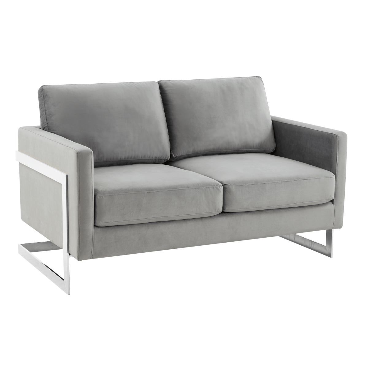 Lincoln Velvet/Leather Upholstered Loveseat with Gold/Black/Silver Steel Frame & Removable Cushions Velvet Silver Light Grey Sofa Leisuremod