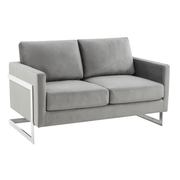 Lincoln Velvet/Leather Upholstered Loveseat with Gold/Black/Silver Steel Frame & Removable Cushions Velvet Silver Light Grey Sofa Leisuremod