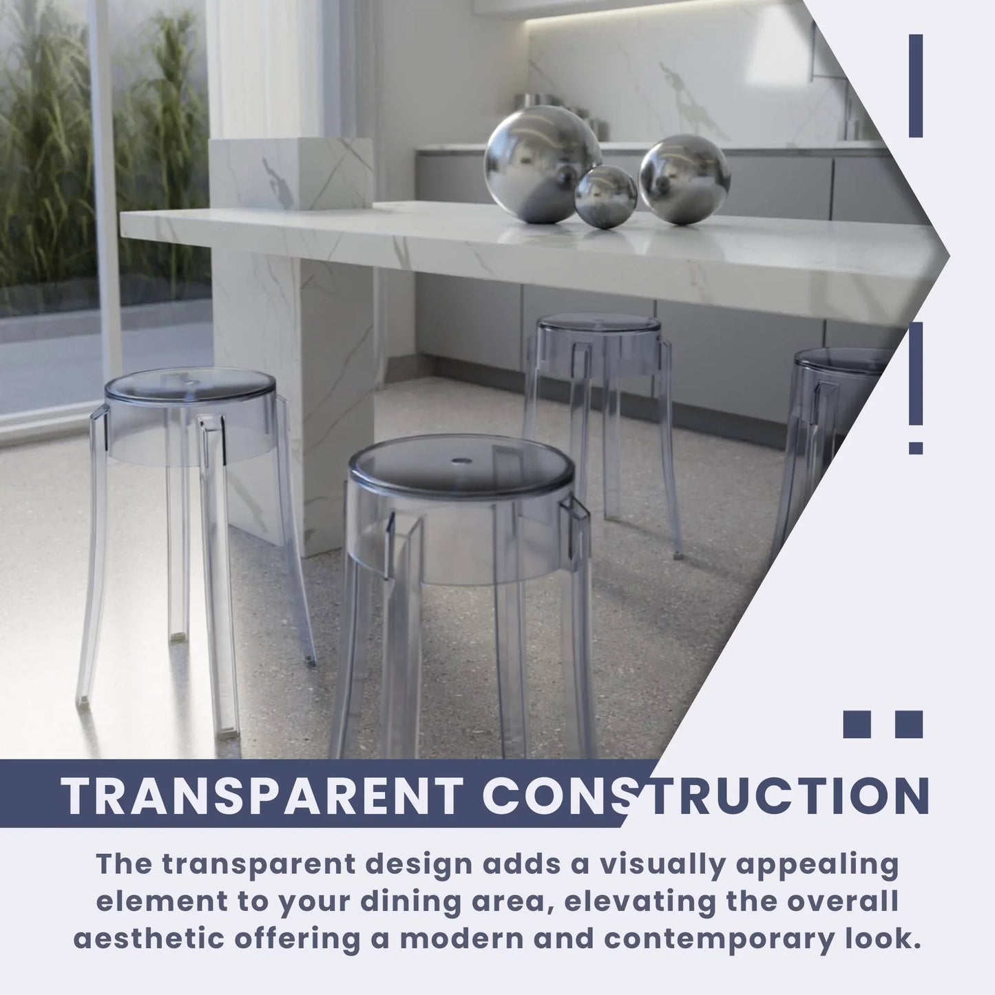 Averill Modern Plastic Dining Stool with Sturdy Seat and Legs Set of 2 - Elax Furniture