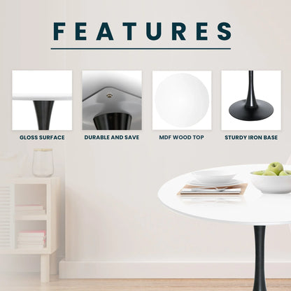 Bristol Modern Round Dining Table with Wood Top and Iron Pedestal Base - Elax Furniture