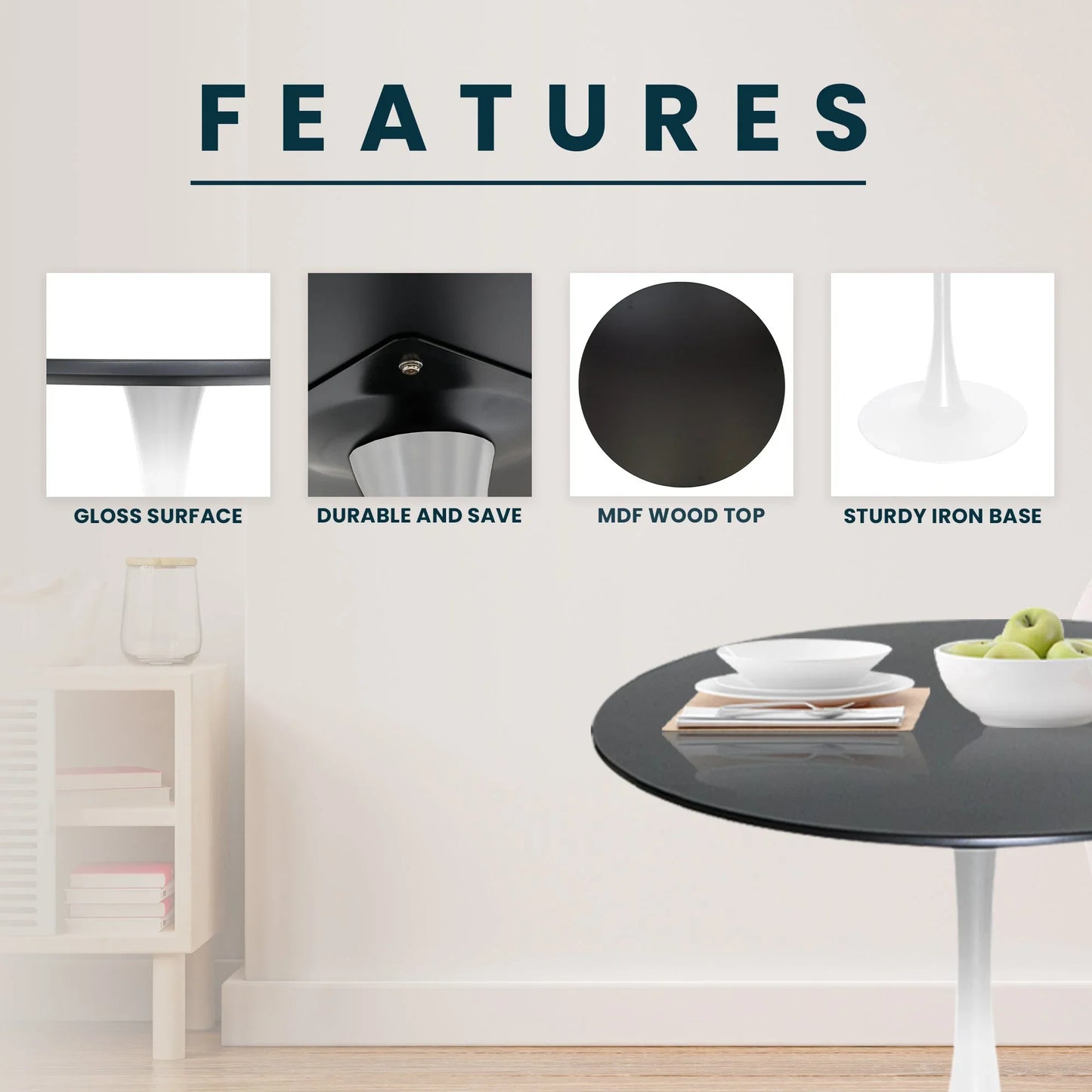 Bristol Modern Round Dining Table with Wood Top and Iron Pedestal Base - Elax Furniture