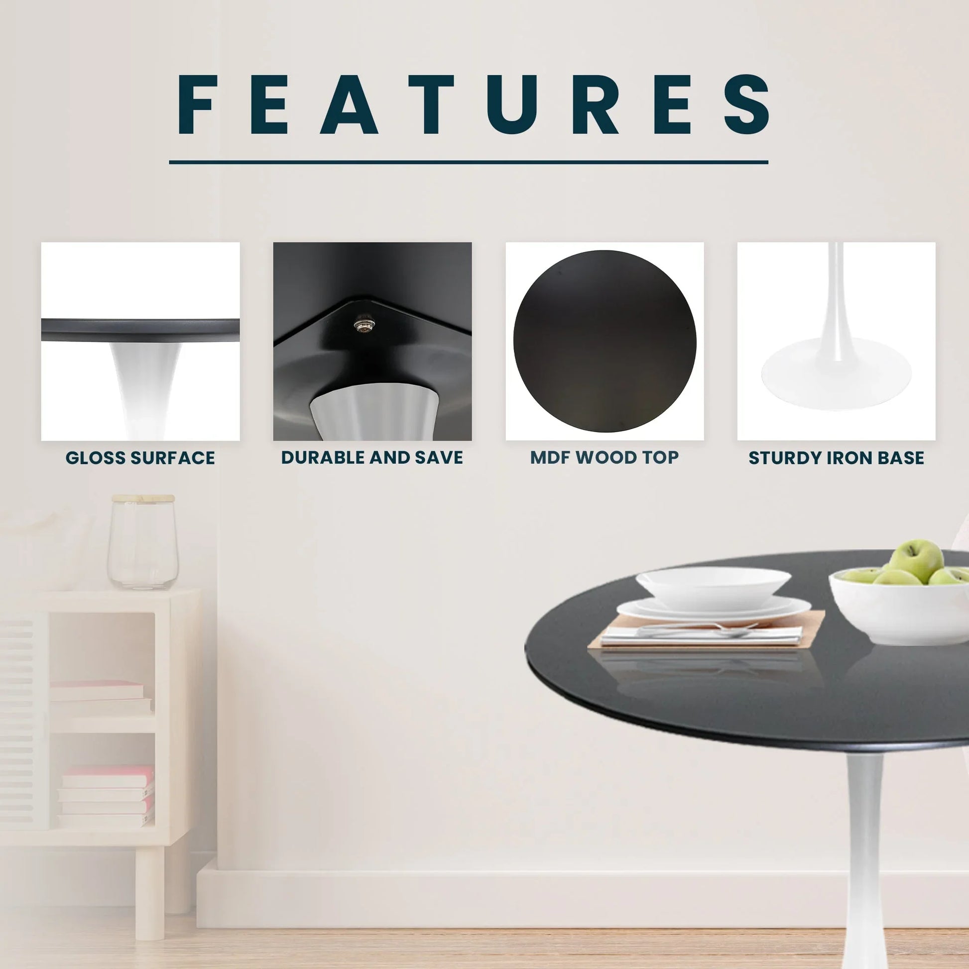 Bristol Modern Round Dining Table with Wood Top and Iron Pedestal Base - Elax Furniture