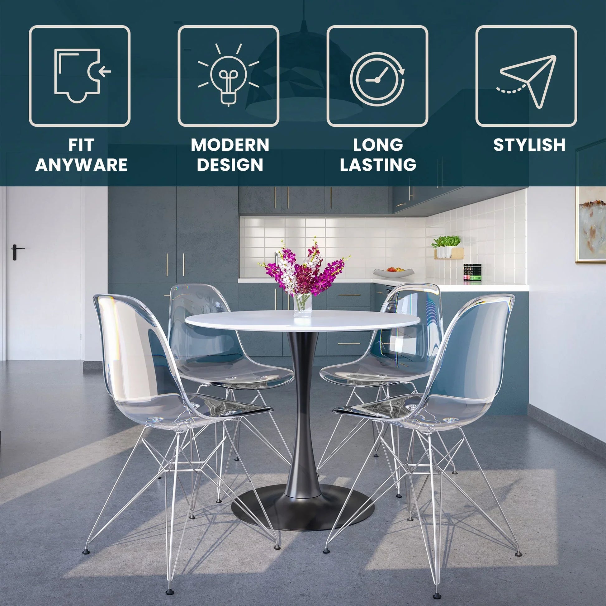 Bristol Modern Round Dining Table with Wood Top and Iron Pedestal Base - Elax Furniture