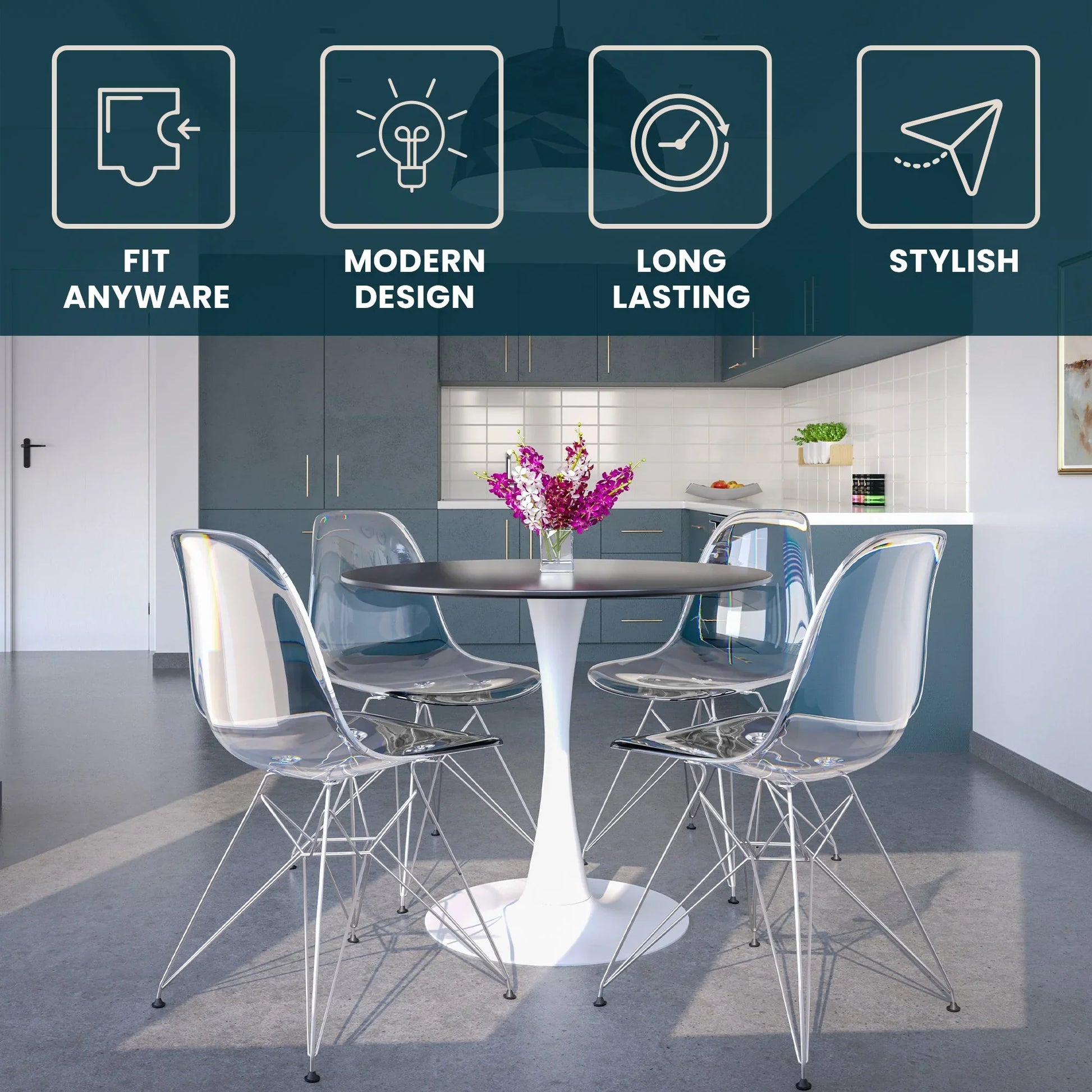 Bristol Modern Round Dining Table with Wood Top and Iron Pedestal Base - Elax Furniture