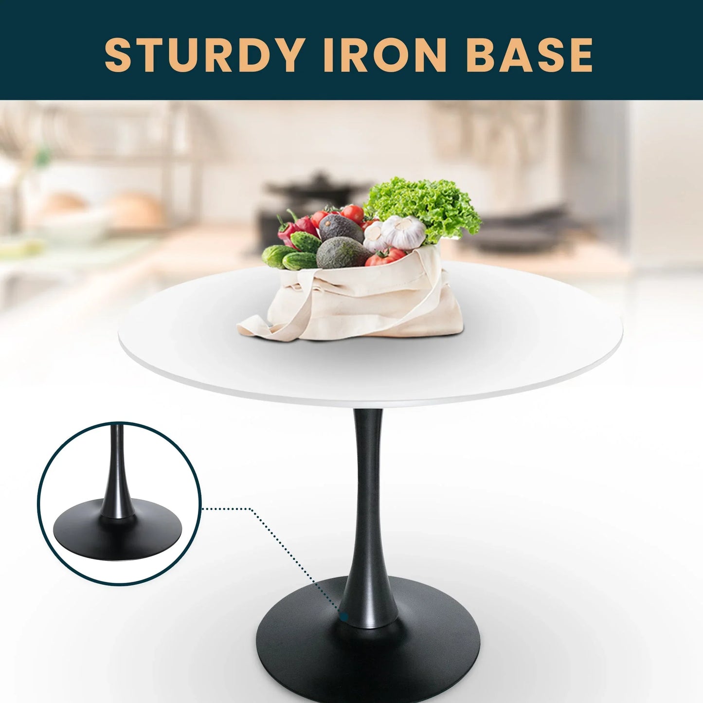 Bristol Modern Round Dining Table with Wood Top and Iron Pedestal Base - Elax Furniture