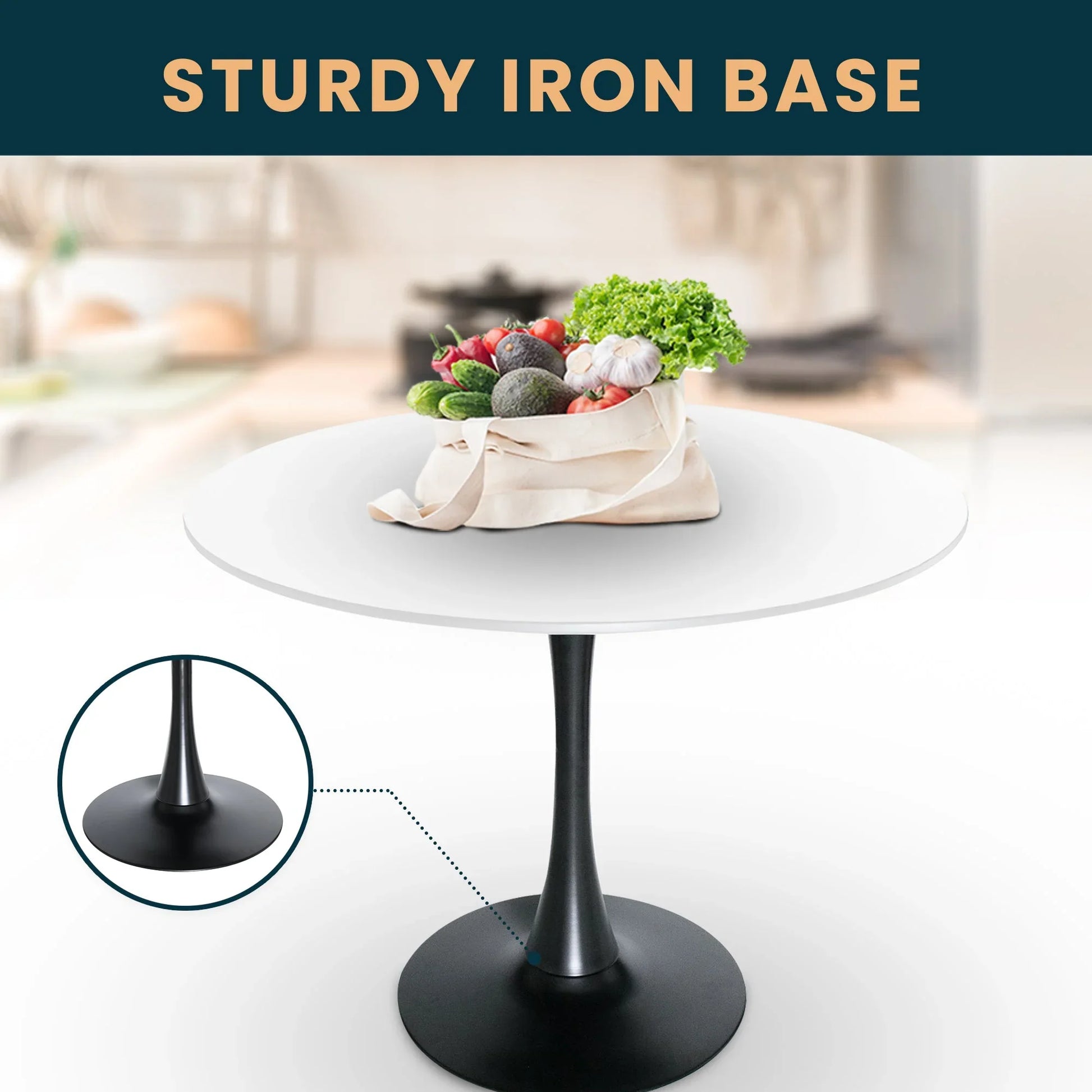 Bristol Modern Round Dining Table with Wood Top and Iron Pedestal Base - Elax Furniture