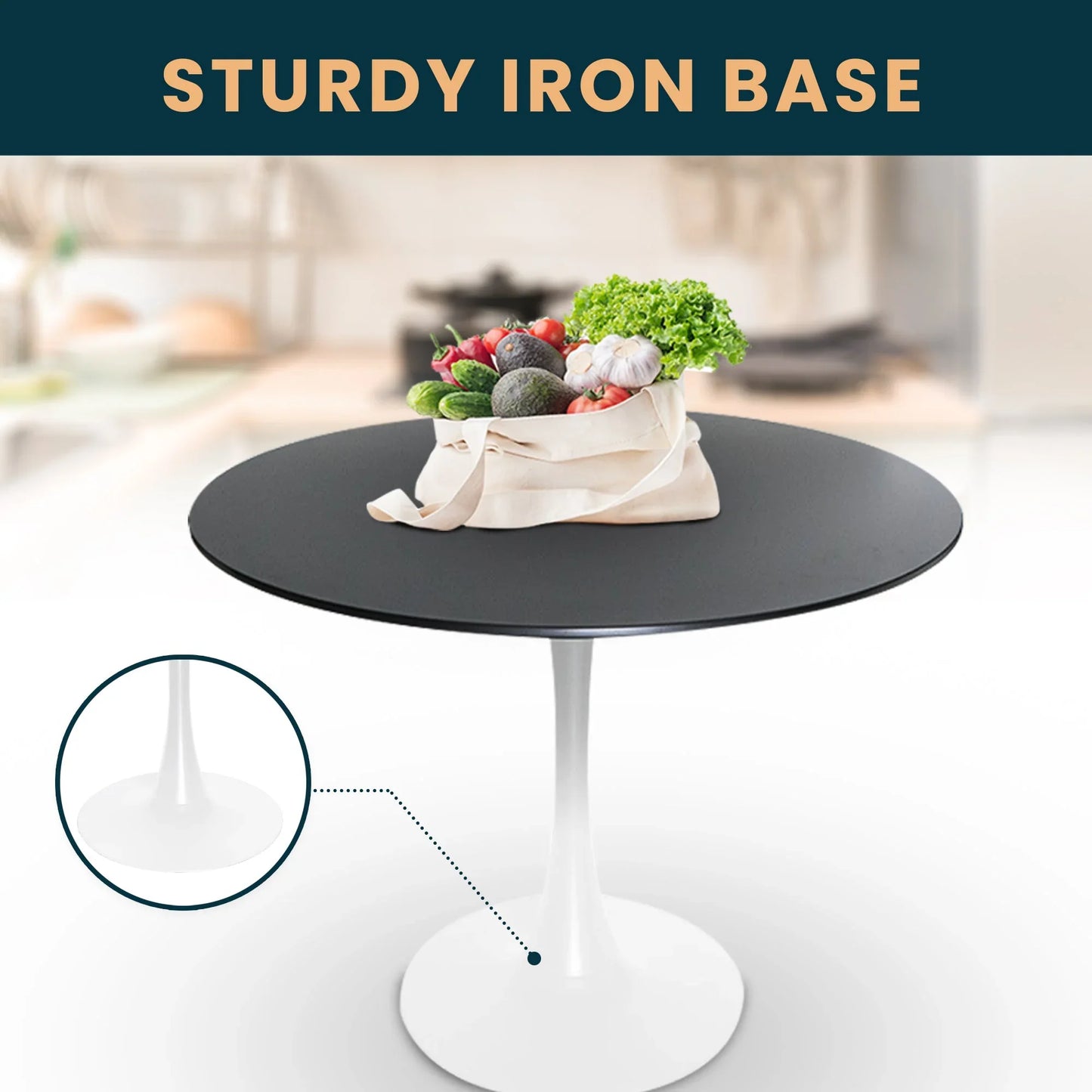 Bristol Modern Round Dining Table with Wood Top and Iron Pedestal Base - Elax Furniture