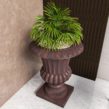 Lotus Fiberstone and Clay Urn Planter Pot Indoor Outdoor with Drainage Holes - Elax Furniture