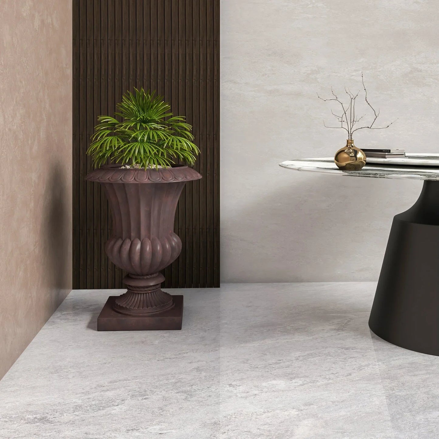 Lotus Fiberstone and Clay Urn Planter Pot Indoor Outdoor with Drainage Holes - Elax Furniture