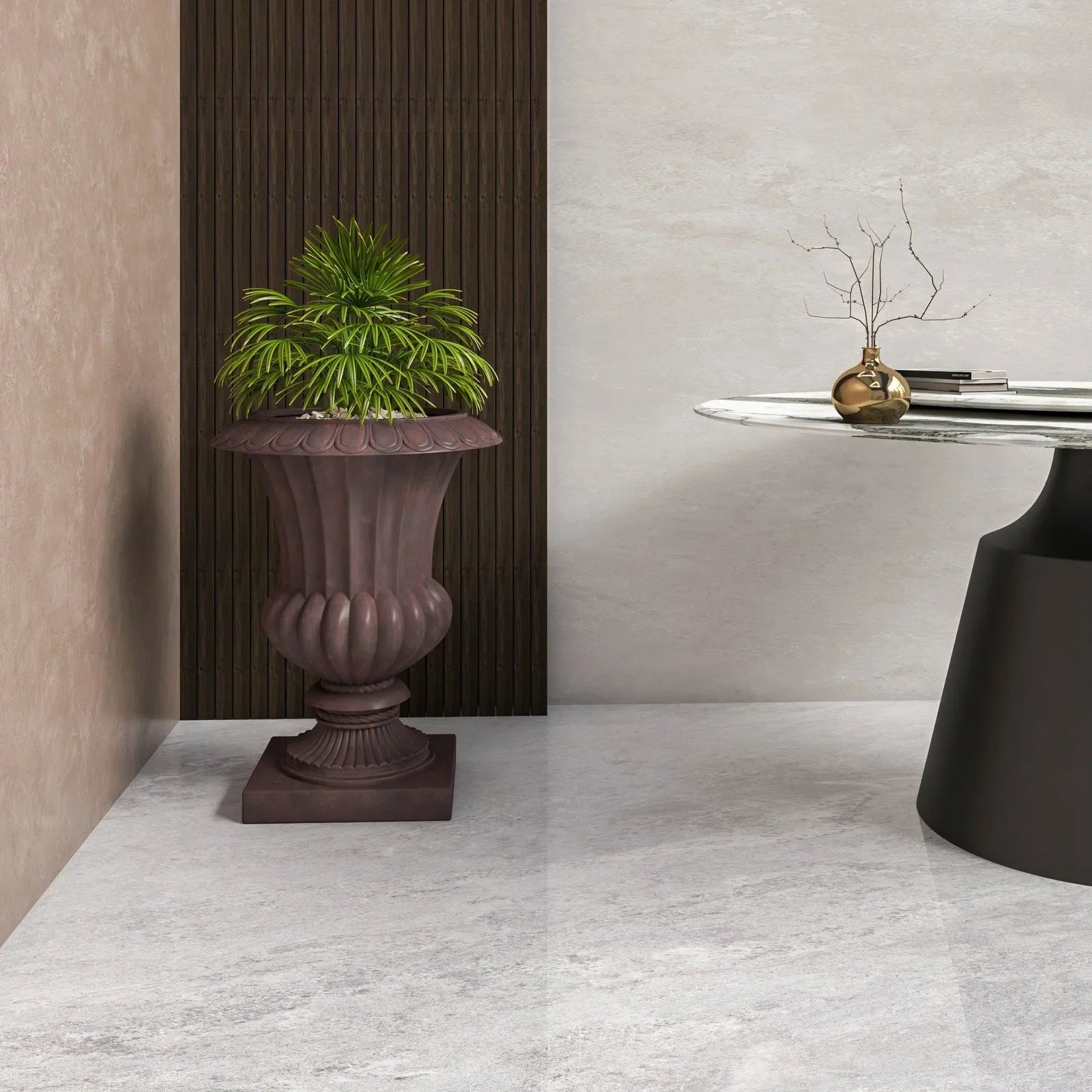 Lotus Fiberstone and Clay Urn Planter Pot Indoor Outdoor with Drainage Holes - Elax Furniture