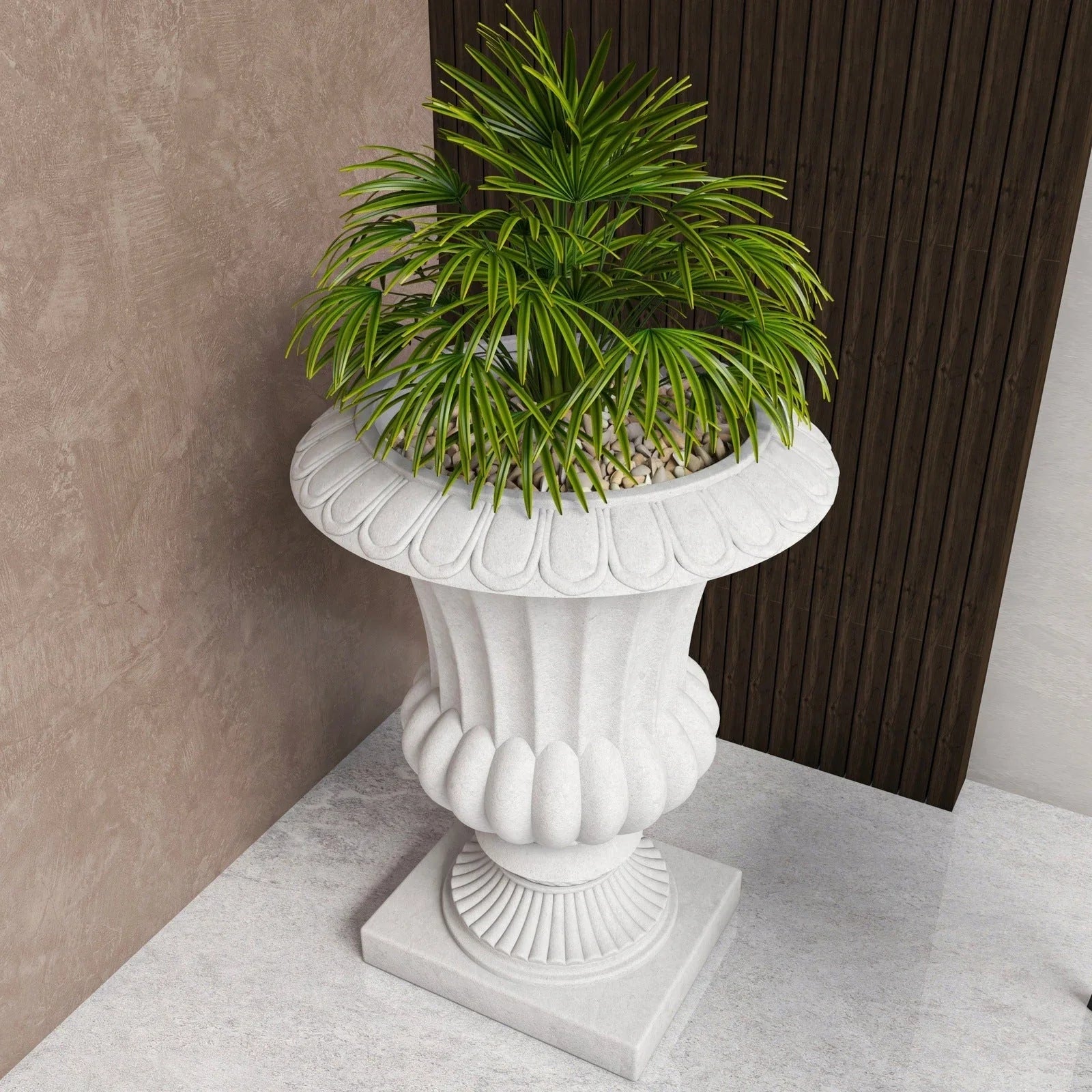 Lotus Fiberstone and Clay Urn Planter Pot Indoor Outdoor with Drainage Holes - Elax Furniture