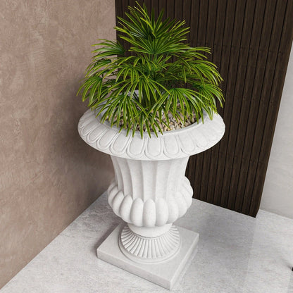 Lotus Fiberstone and Clay Urn Planter Pot Indoor Outdoor with Drainage Holes - Elax Furniture