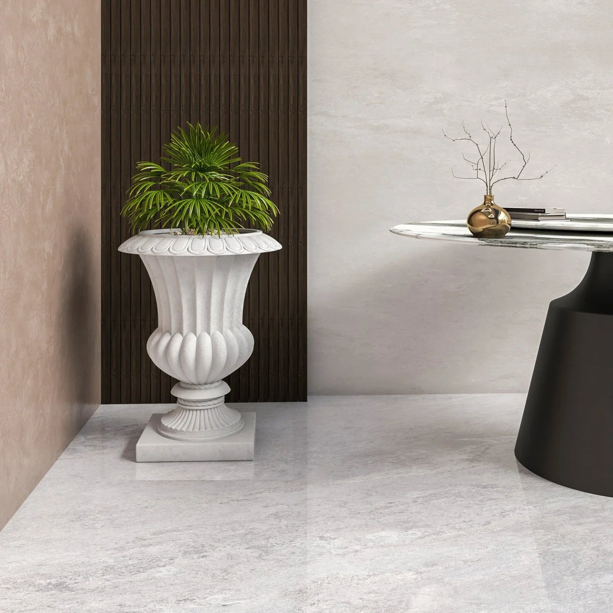 Lotus Fiberstone and Clay Urn Planter Pot Indoor Outdoor with Drainage Holes - Elax Furniture