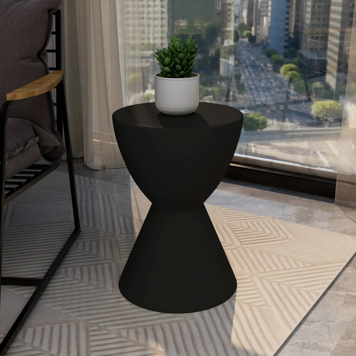 LeisureMod Loft Collection Fiberglass Outdoor Side Table in Moss Grey - Elax Furniture