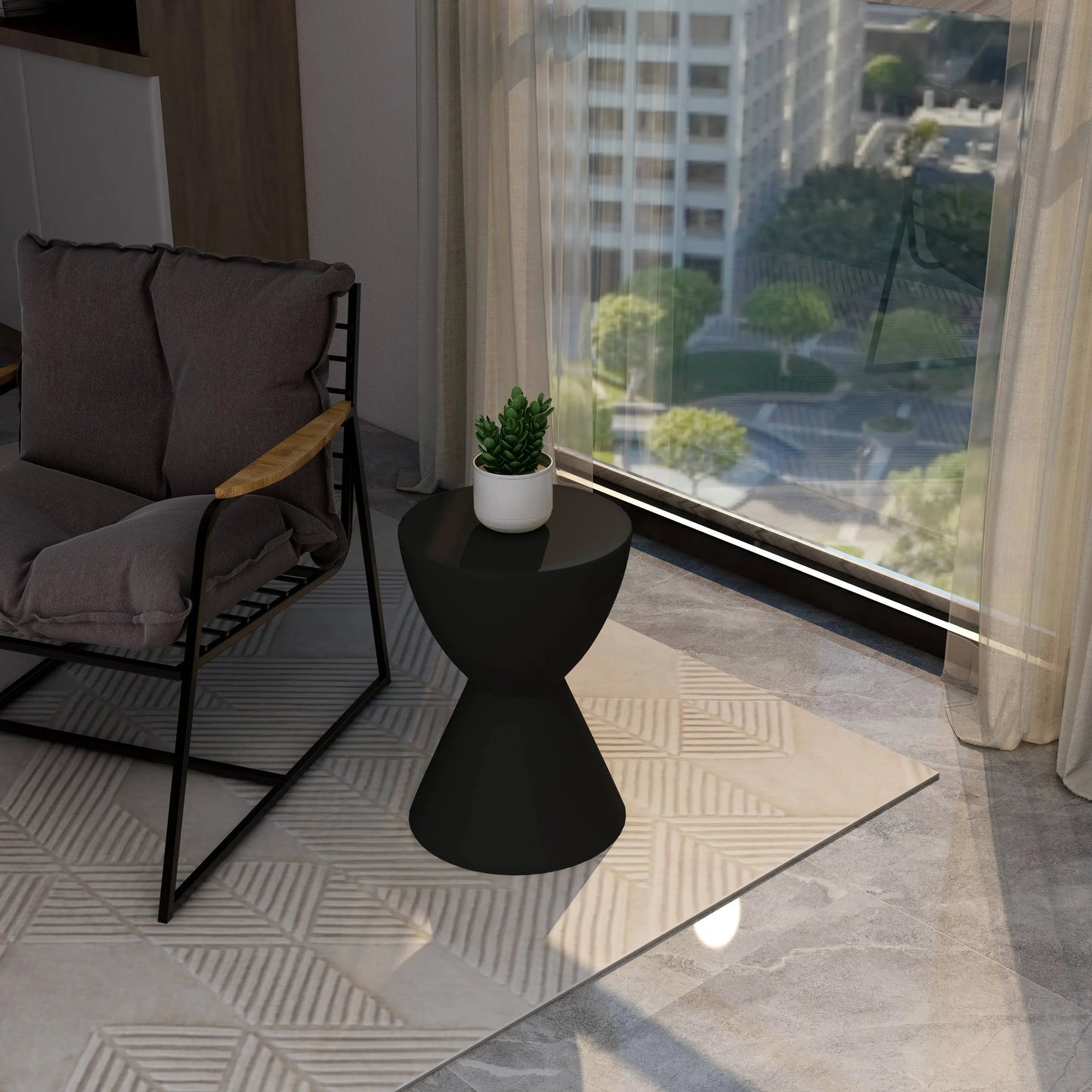 LeisureMod Loft Collection Fiberglass Outdoor Side Table in Moss Grey - Elax Furniture