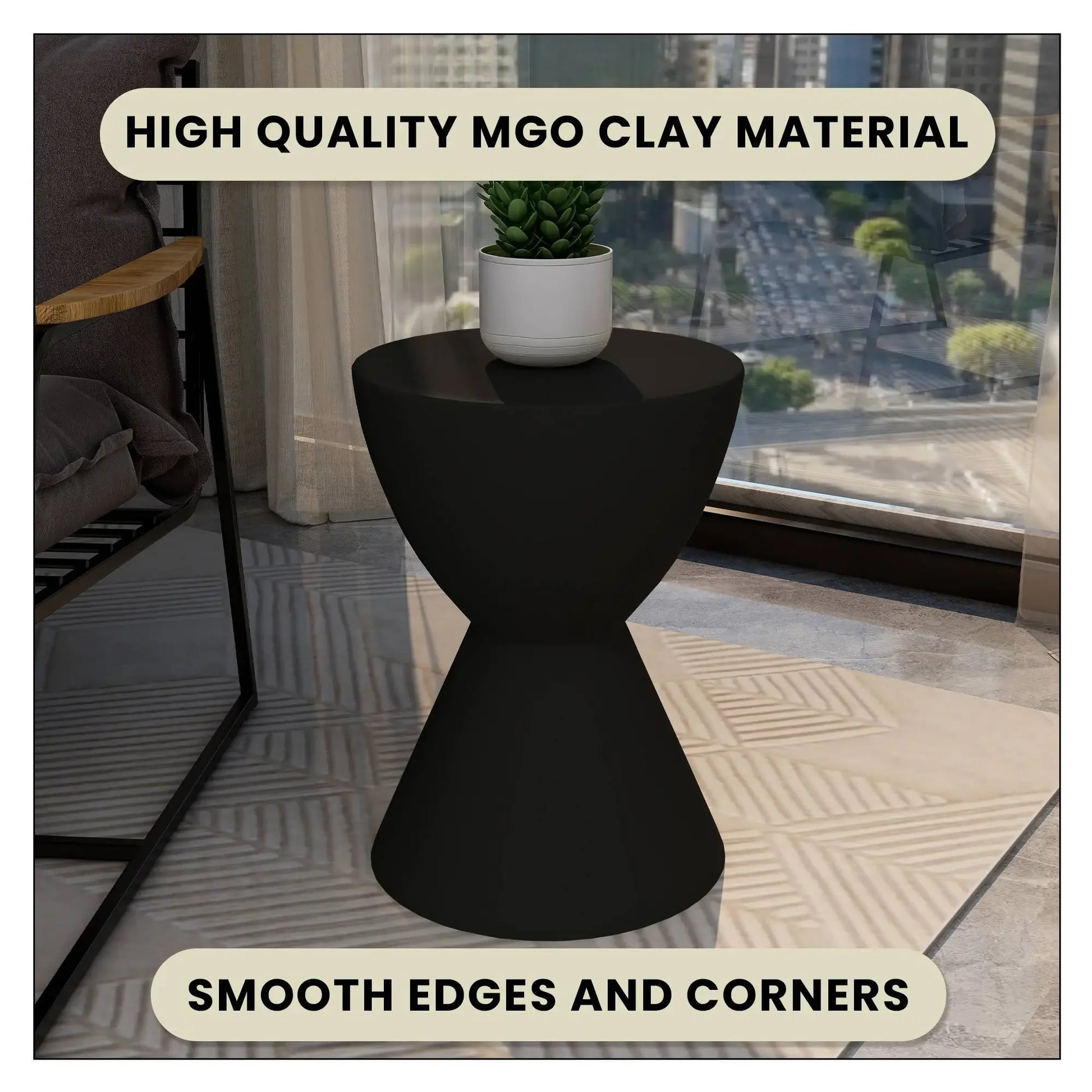 LeisureMod Loft Collection Fiberglass Outdoor Side Table in Moss Grey - Elax Furniture