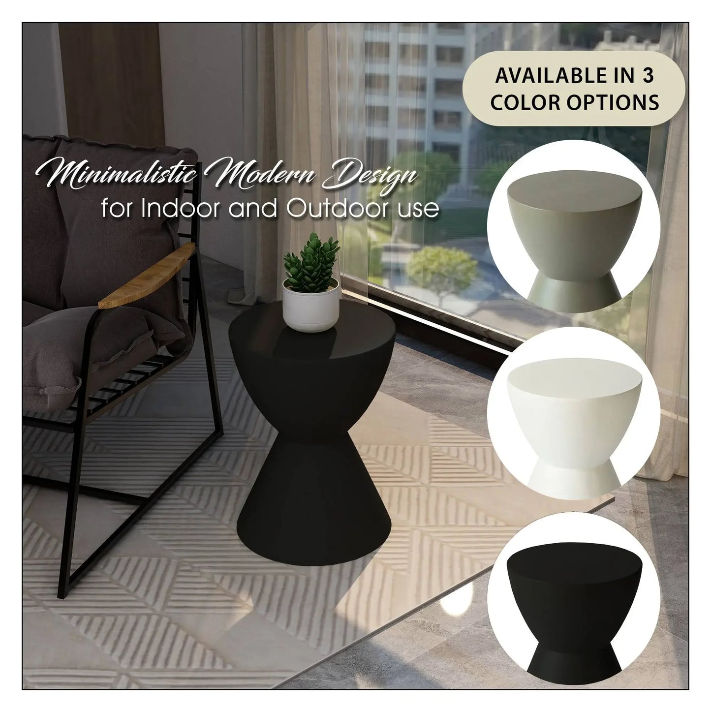 LeisureMod Loft Collection Fiberglass Outdoor Side Table in Moss Grey - Elax Furniture