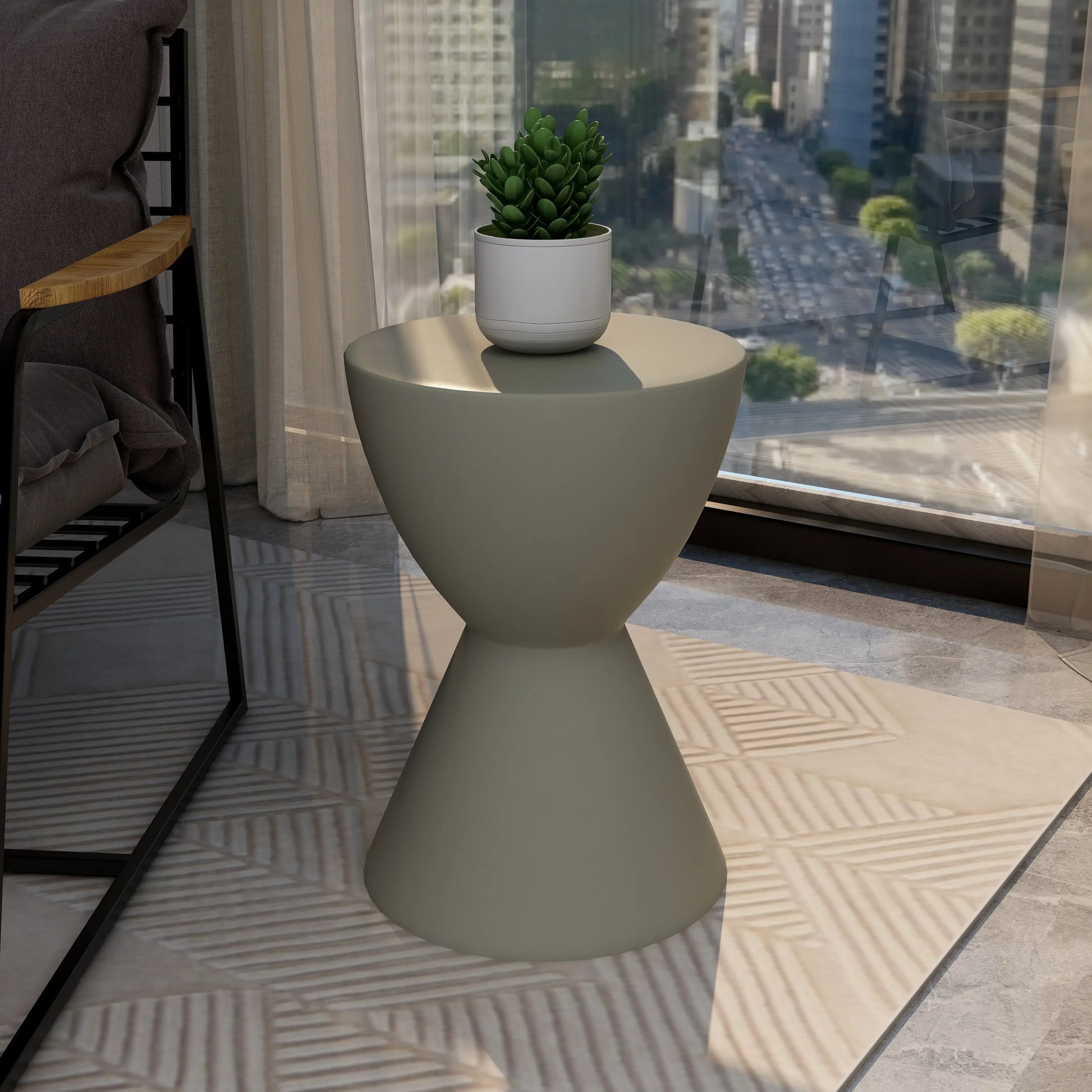 LeisureMod Loft Collection Fiberglass Outdoor Side Table in Moss Grey - Elax Furniture