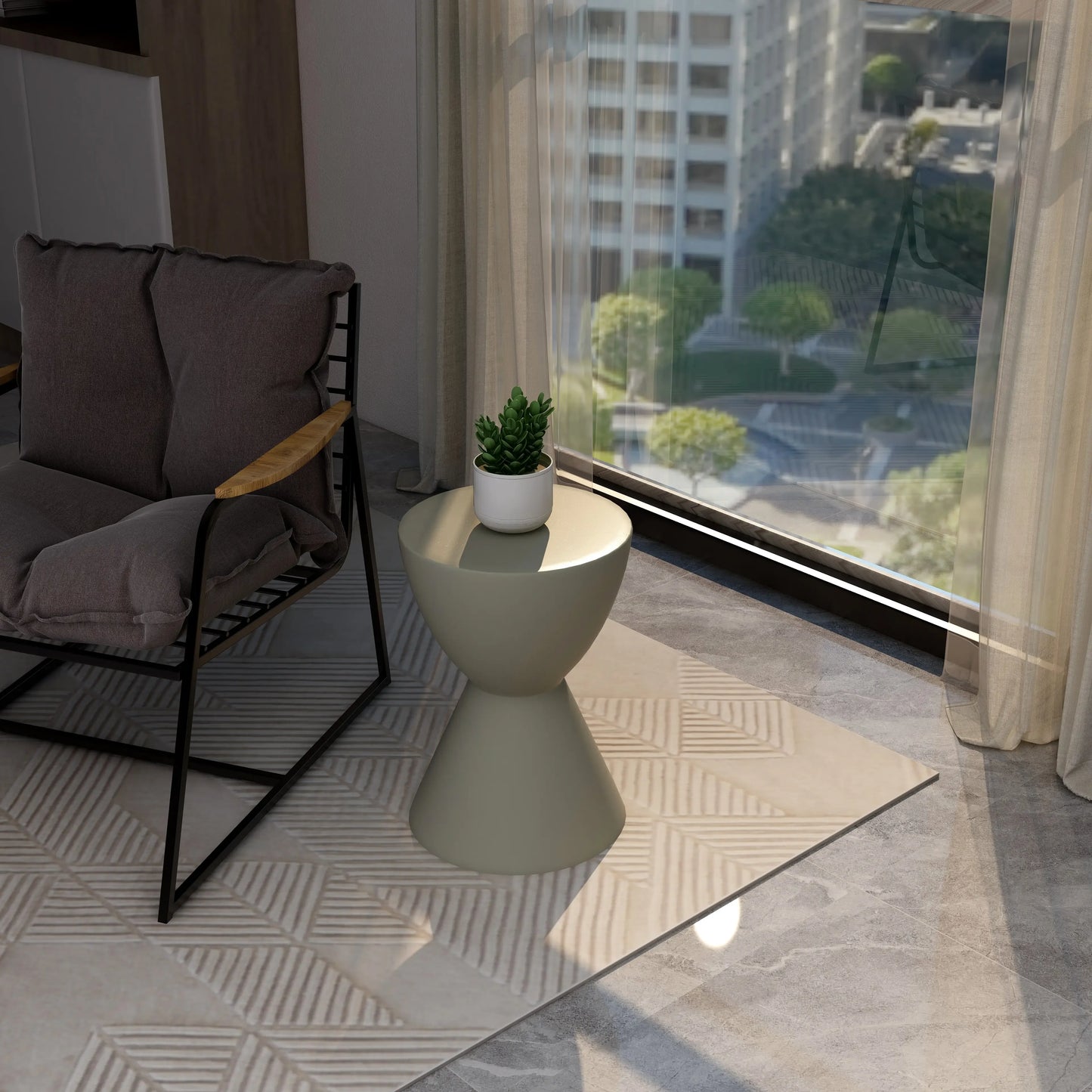 LeisureMod Loft Collection Fiberglass Outdoor Side Table in Moss Grey - Elax Furniture