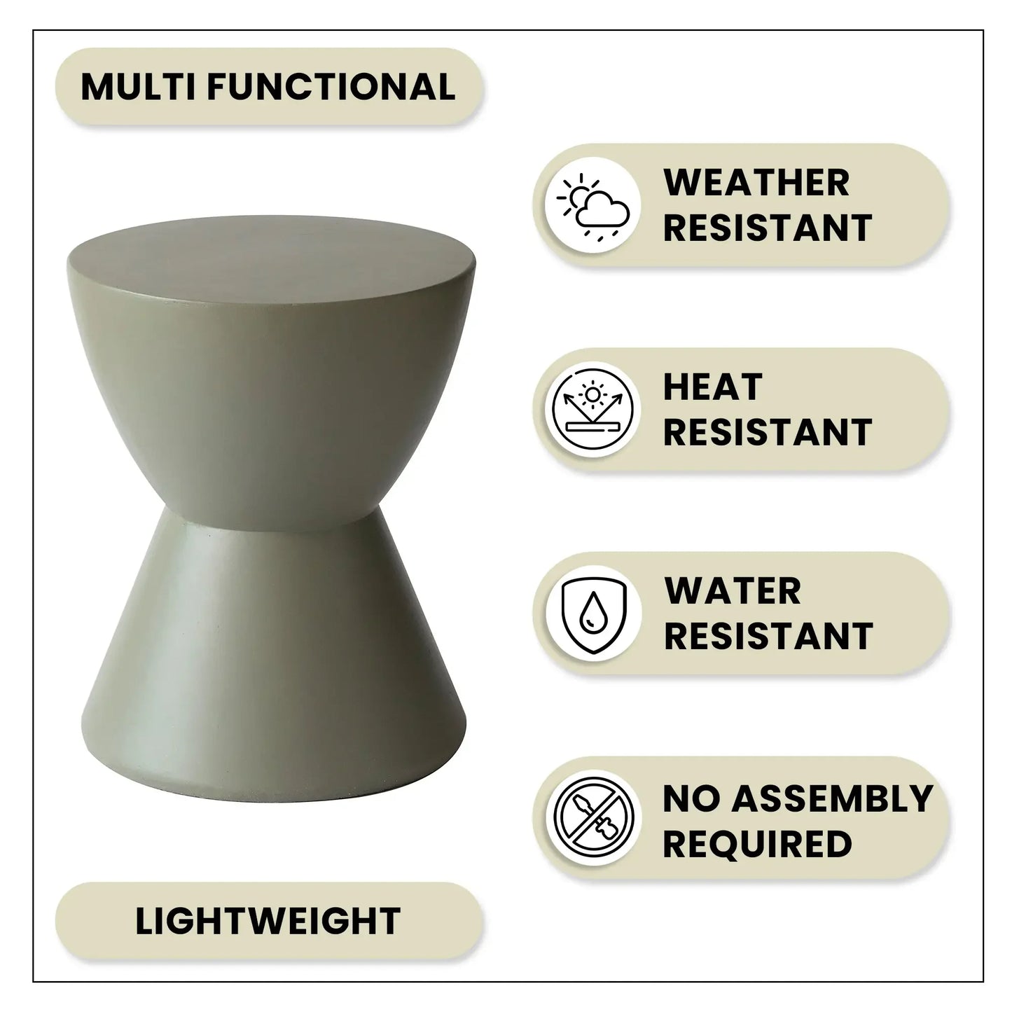 LeisureMod Loft Collection Fiberglass Outdoor Side Table in Moss Grey - Elax Furniture