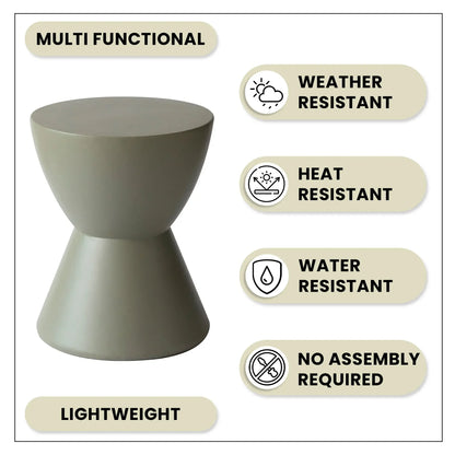 LeisureMod Loft Collection Fiberglass Outdoor Side Table in Moss Grey - Elax Furniture