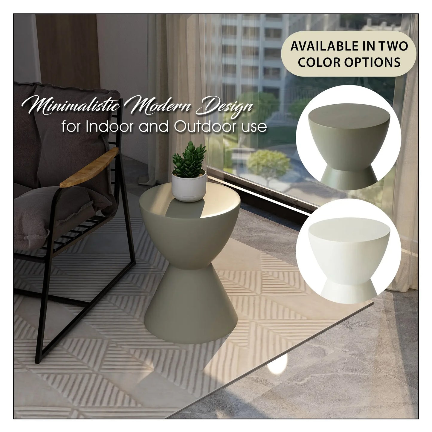 LeisureMod Loft Collection Fiberglass Outdoor Side Table in Moss Grey - Elax Furniture