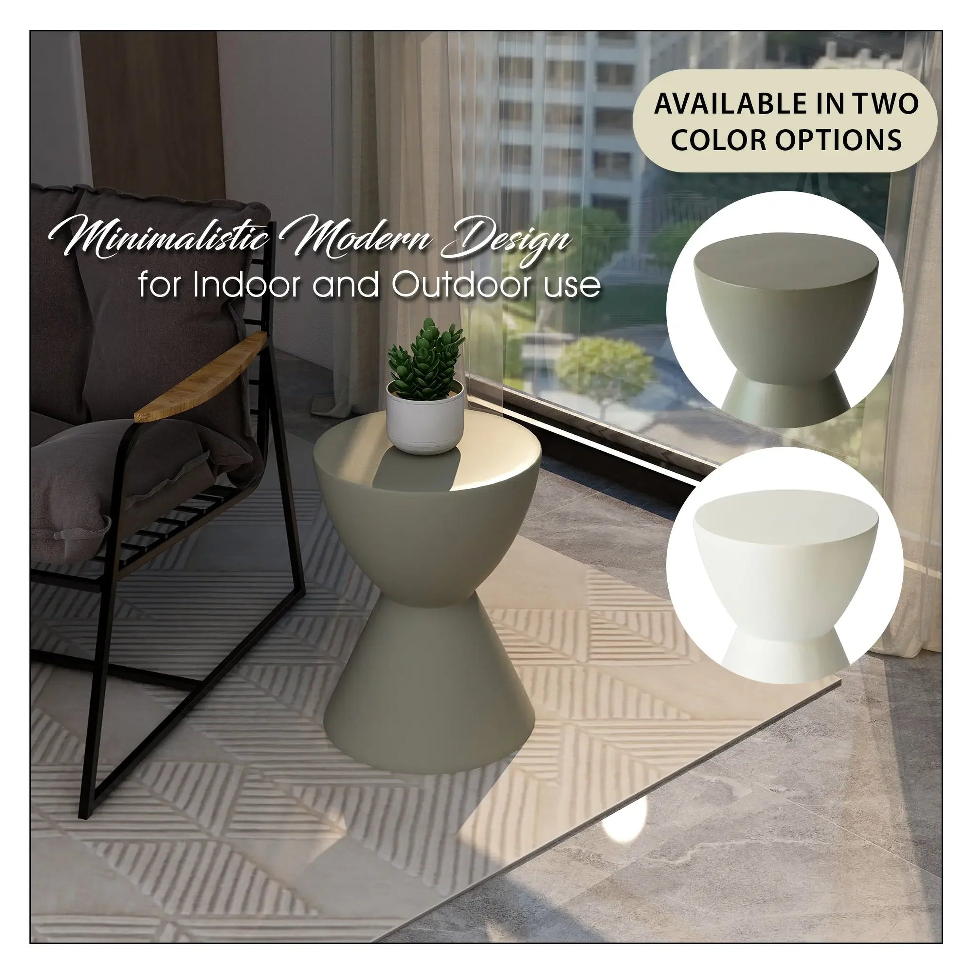 LeisureMod Loft Collection Fiberglass Outdoor Side Table in Moss Grey - Elax Furniture