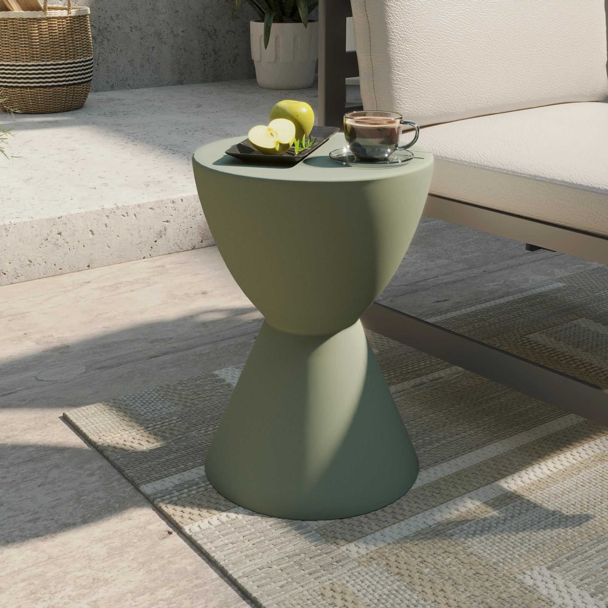 LeisureMod Loft Collection Fiberglass Outdoor Side Table in Moss Grey - Elax Furniture