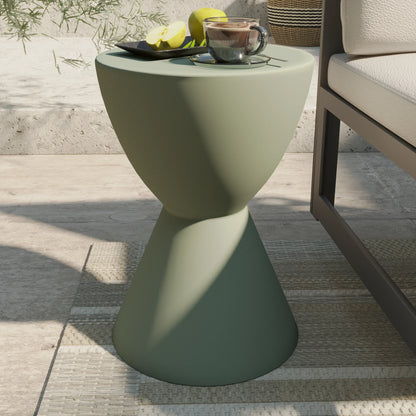 LeisureMod Loft Collection Fiberglass Outdoor Side Table in Moss Grey - Elax Furniture