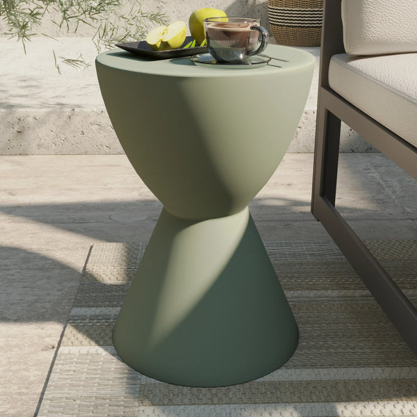 LeisureMod Loft Collection Fiberglass Outdoor Side Table in Moss Grey