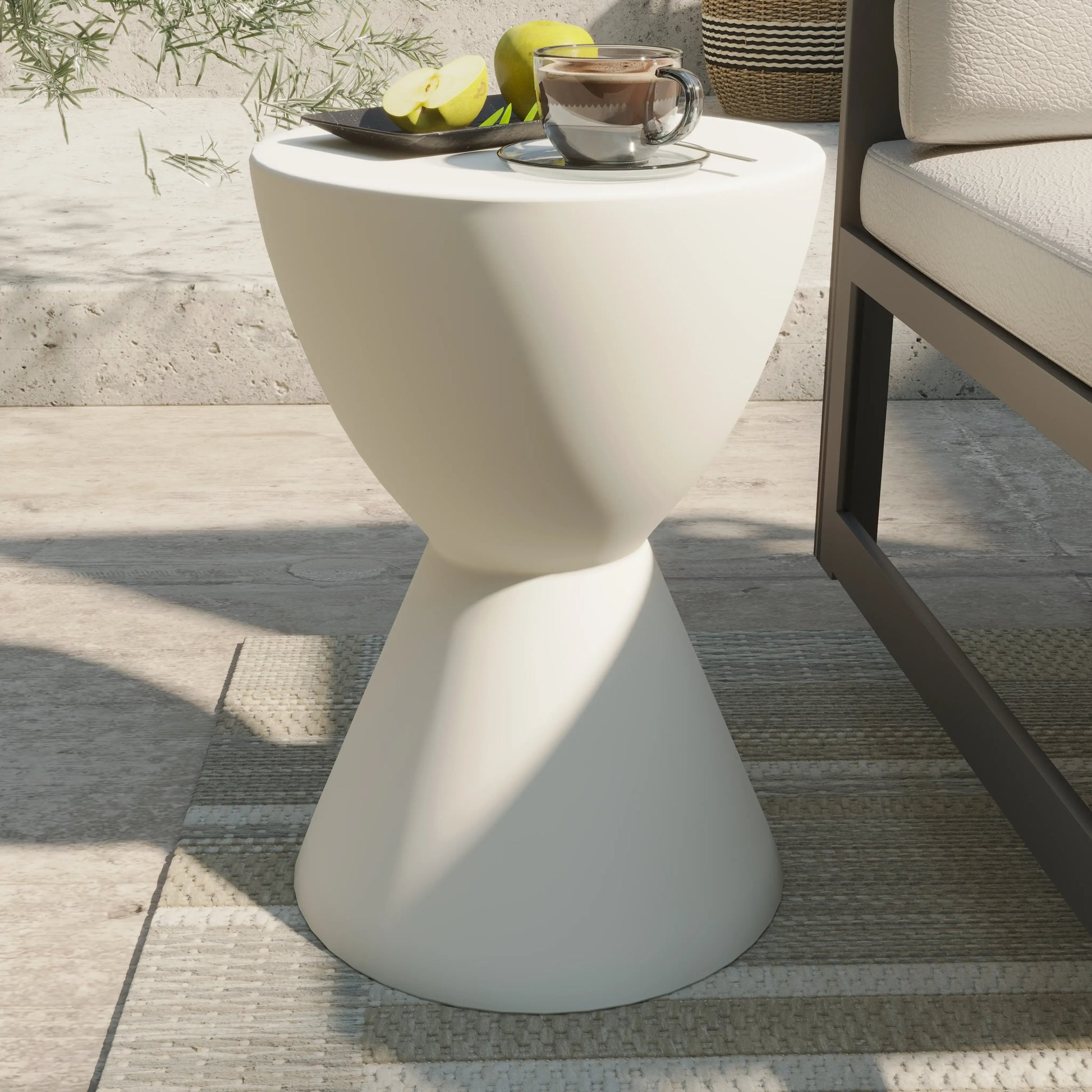 LeisureMod Loft Collection Fiberglass Outdoor Side Table in Moss Grey - Elax Furniture