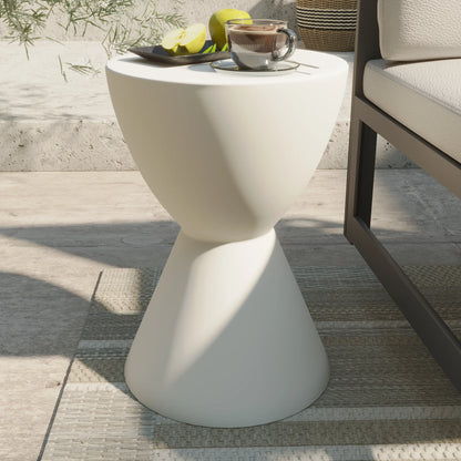 LeisureMod Loft Collection Fiberglass Outdoor Side Table in Moss Grey - Elax Furniture