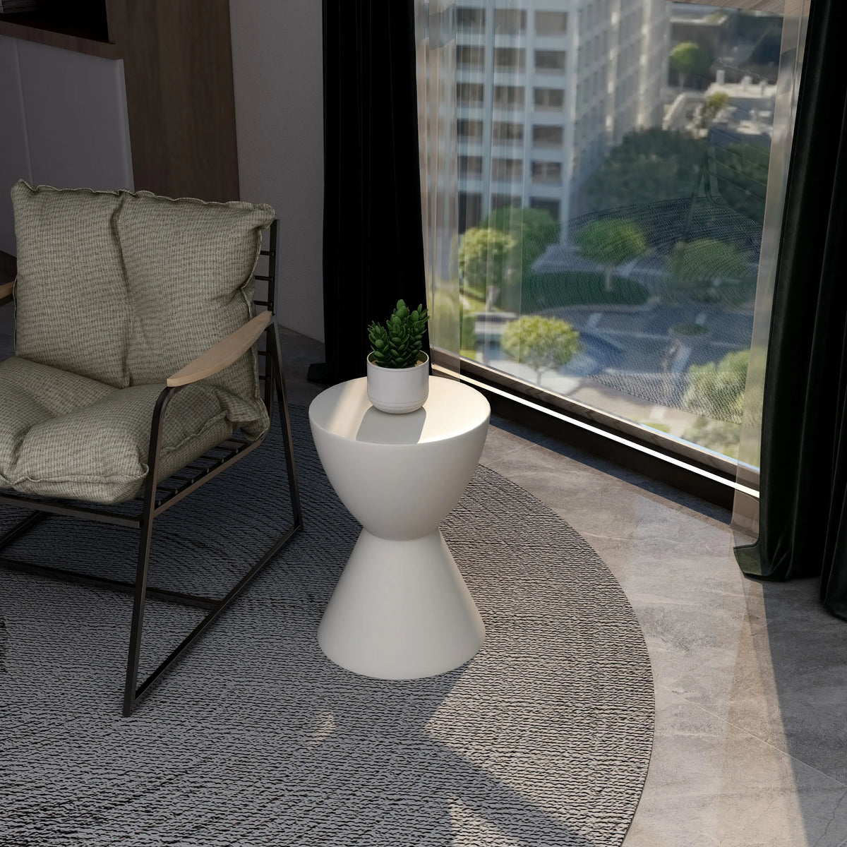LeisureMod Loft Collection Fiberglass Outdoor Side Table in Moss Grey - Elax Furniture