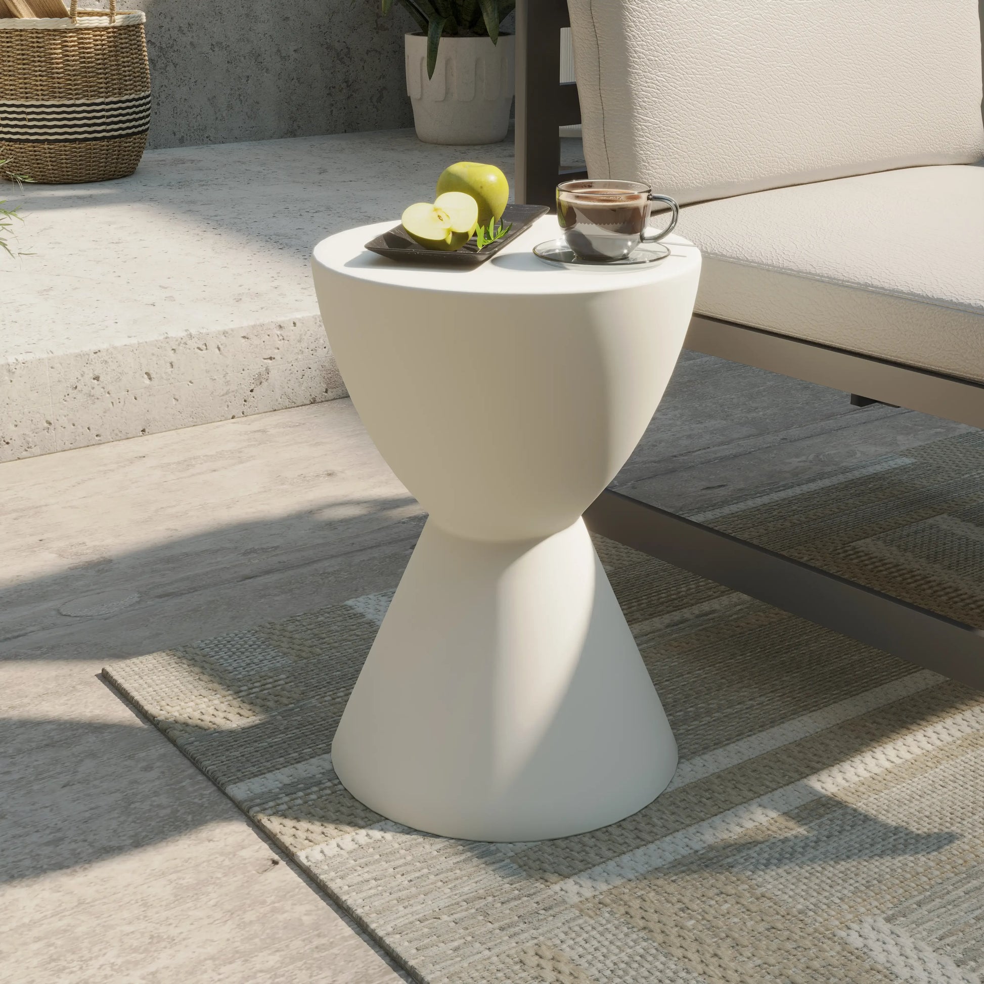 LeisureMod Loft Collection Fiberglass Outdoor Side Table in Moss Grey - Elax Furniture