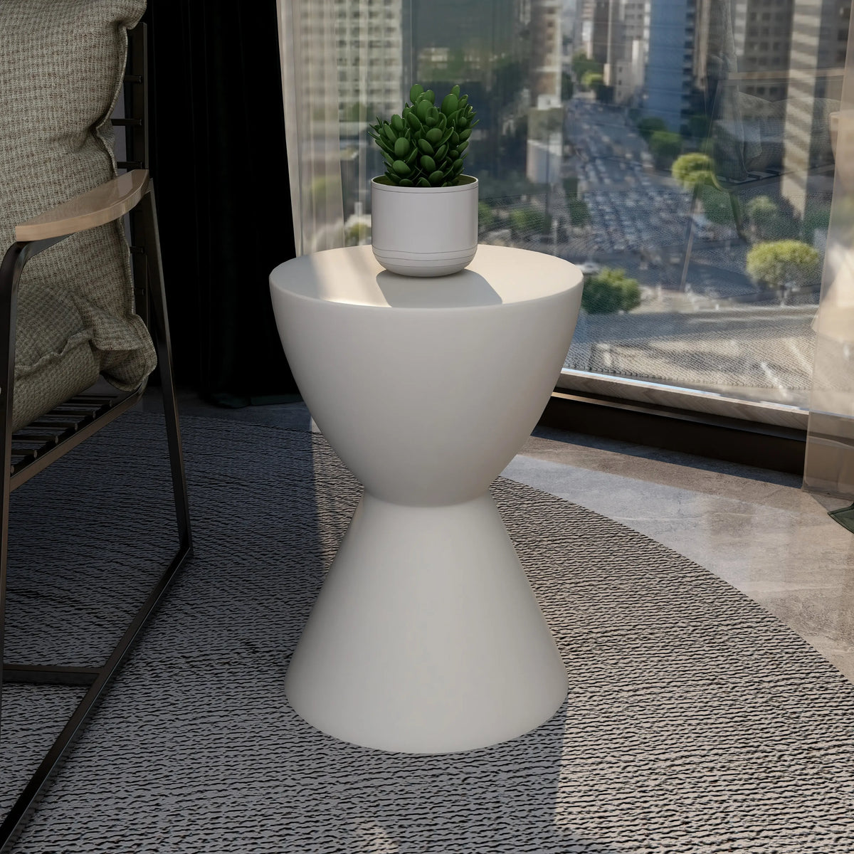 LeisureMod Loft Collection Fiberglass Outdoor Side Table in Moss Grey - Elax Furniture