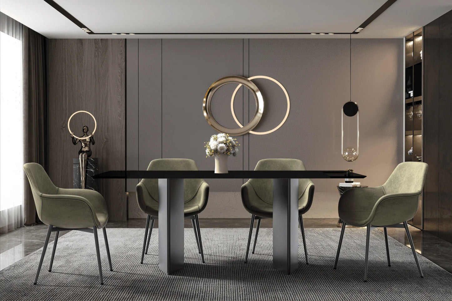 Lior Dining Table with Rectangular Glass/Sintered Stone Tabletop and Black Steel Legs - Elax Furniture