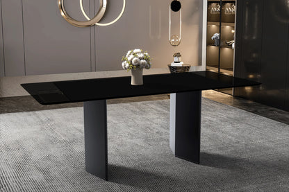 Lior Dining Table with Rectangular Glass/Sintered Stone Tabletop and Black Steel Legs - Elax Furniture