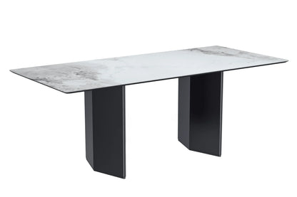 Lior Dining Table with Rectangular Glass/Sintered Stone Tabletop and Black Steel Legs - Elax Furniture