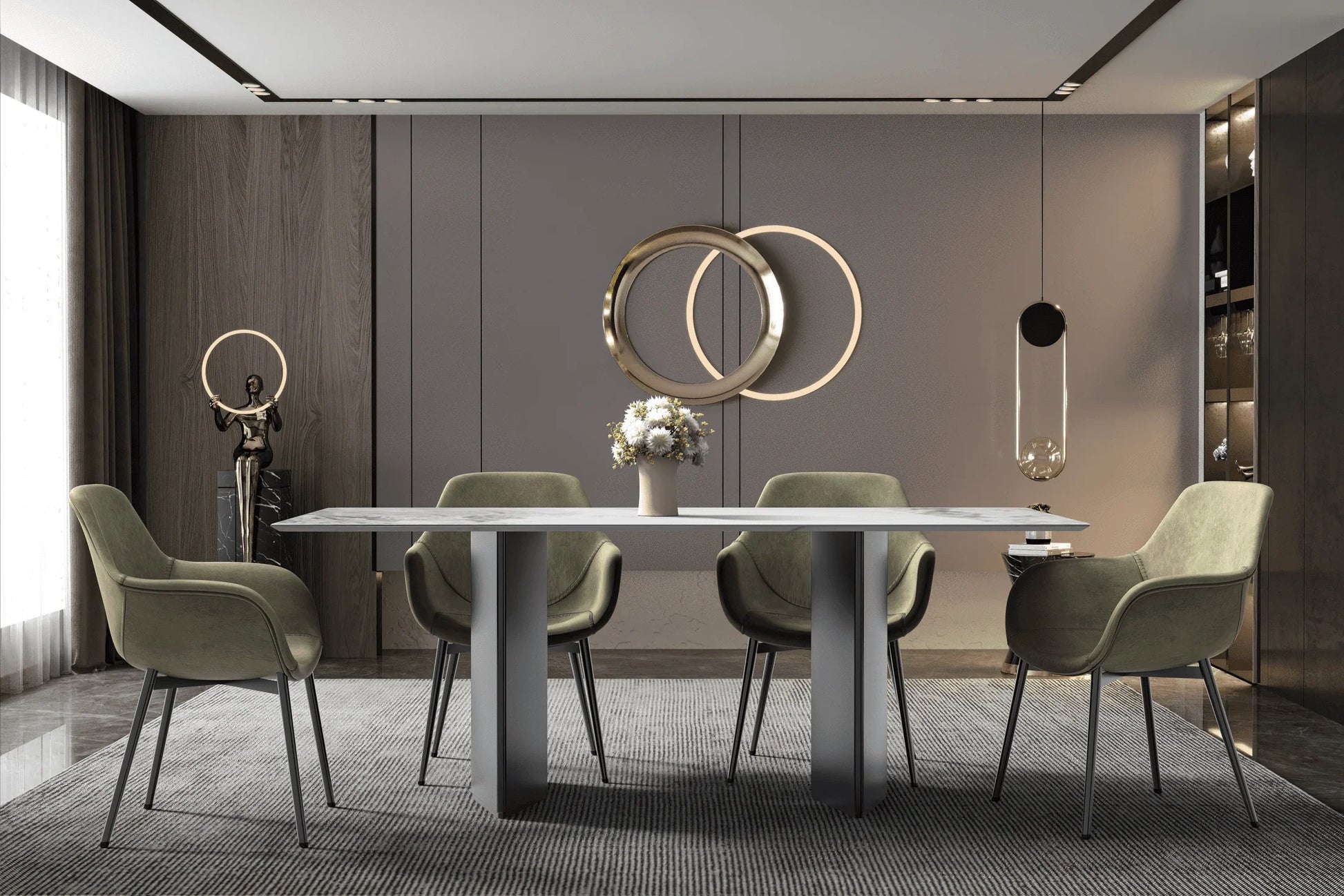 Lior Dining Table with Rectangular Glass/Sintered Stone Tabletop and Black Steel Legs - Elax Furniture