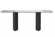 Lior Dining Table with Rectangular Glass/Sintered Stone Tabletop and Black Steel Legs - Elax Furniture