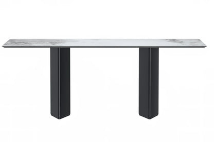 Lior Dining Table with Rectangular Glass/Sintered Stone Tabletop and Black Steel Legs - Elax Furniture