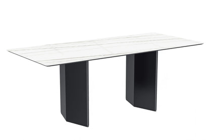 Lior Dining Table with Rectangular Glass/Sintered Stone Tabletop and Black Steel Legs - Elax Furniture