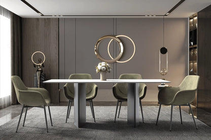 Lior Dining Table with Rectangular Glass/Sintered Stone Tabletop and Black Steel Legs - Elax Furniture