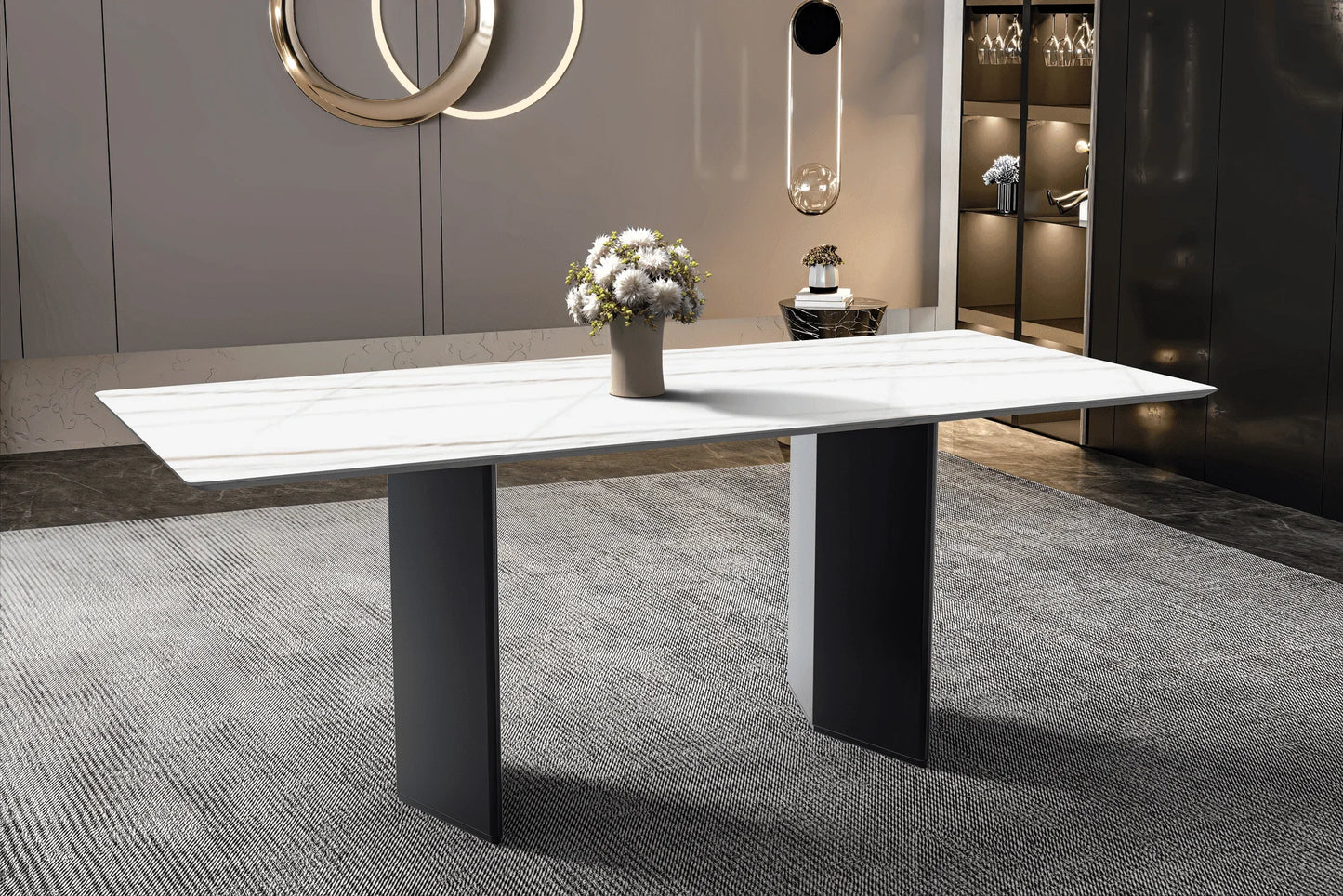 Lior Dining Table with Rectangular Glass/Sintered Stone Tabletop and Black Steel Legs - Elax Furniture