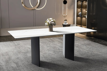 Lior Dining Table with Rectangular Glass/Sintered Stone Tabletop and Black Steel Legs - Elax Furniture